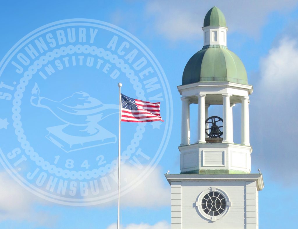 Bell tower flag and school seal