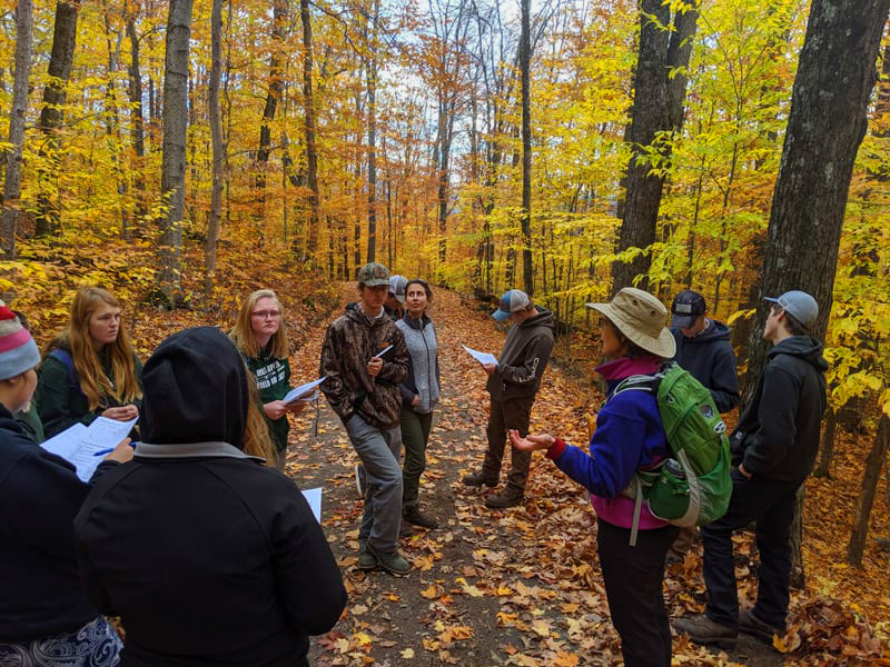 Field Semester class in the Vermont woods in the fall