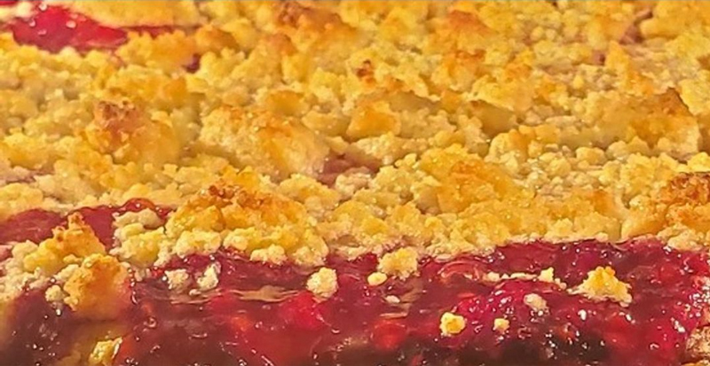 close up of a cherry crumble