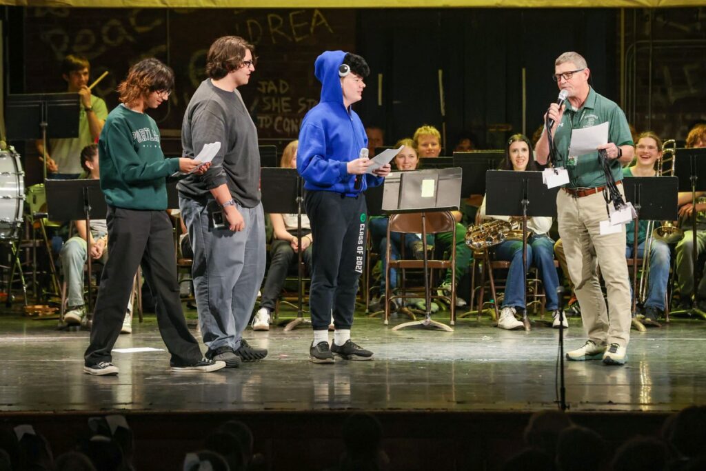 Students in the pep chapel skit