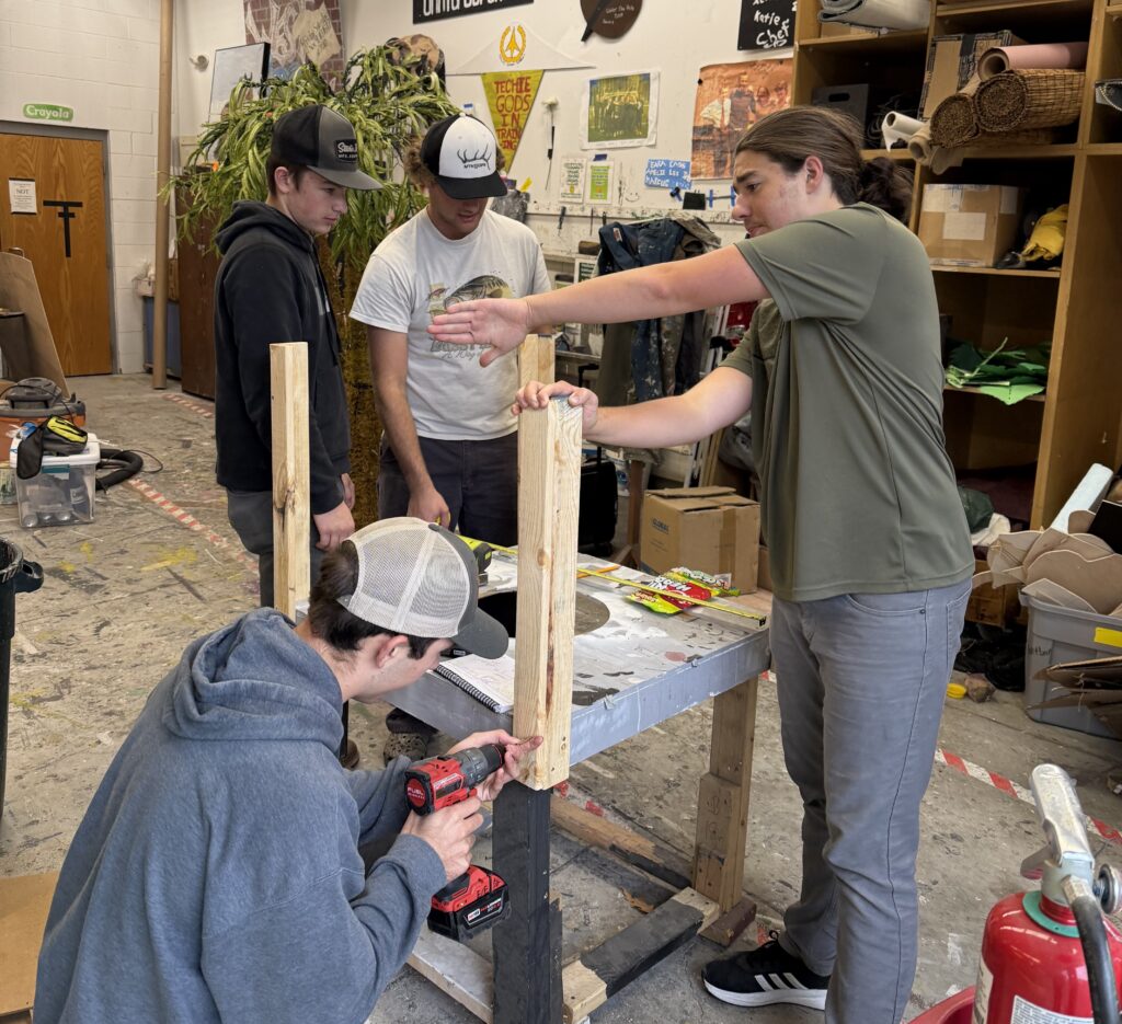 Students building a float