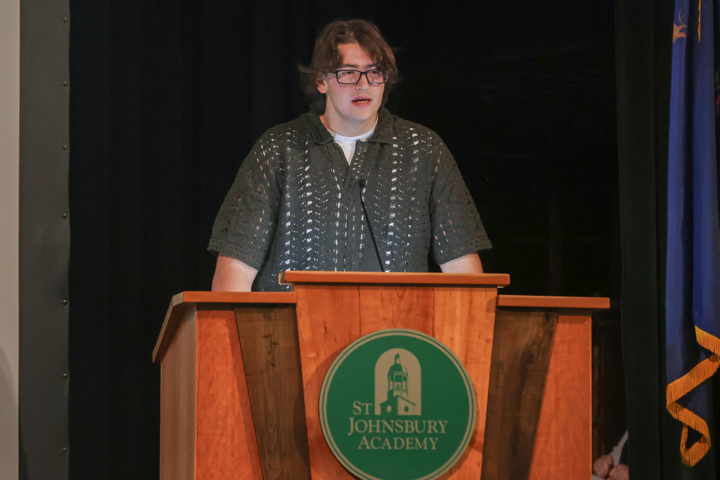 A student presents in Chapel.